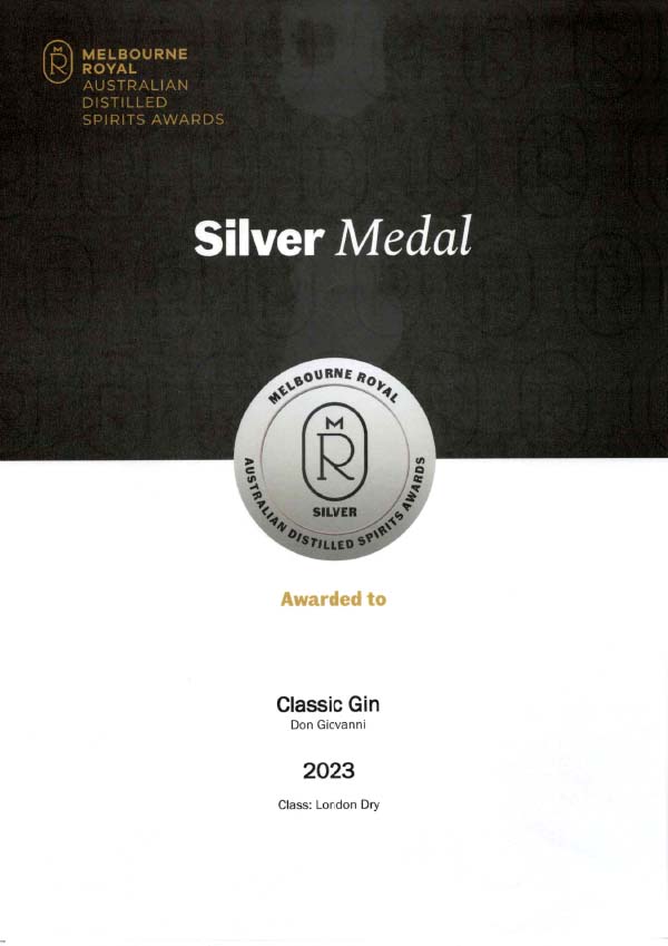 Melbourne Royal Australian Distilled Spirits Awards - Medal Certificates 2023 - Gin - Silver
