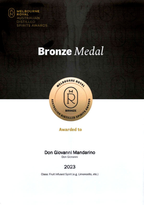 Medal Certificates 2023-Mandarino Melbourne Royal Australian Distilled Spirits Awards - Medal Certificates 2023 - Mandarino - Bronze